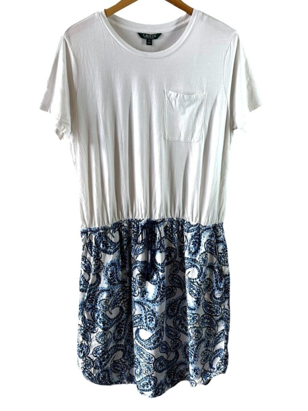 Lauren Ralph Lauren Blue Paisley Tee Dress Size 1X Cotton Blend Casual - Picture 2 of 6